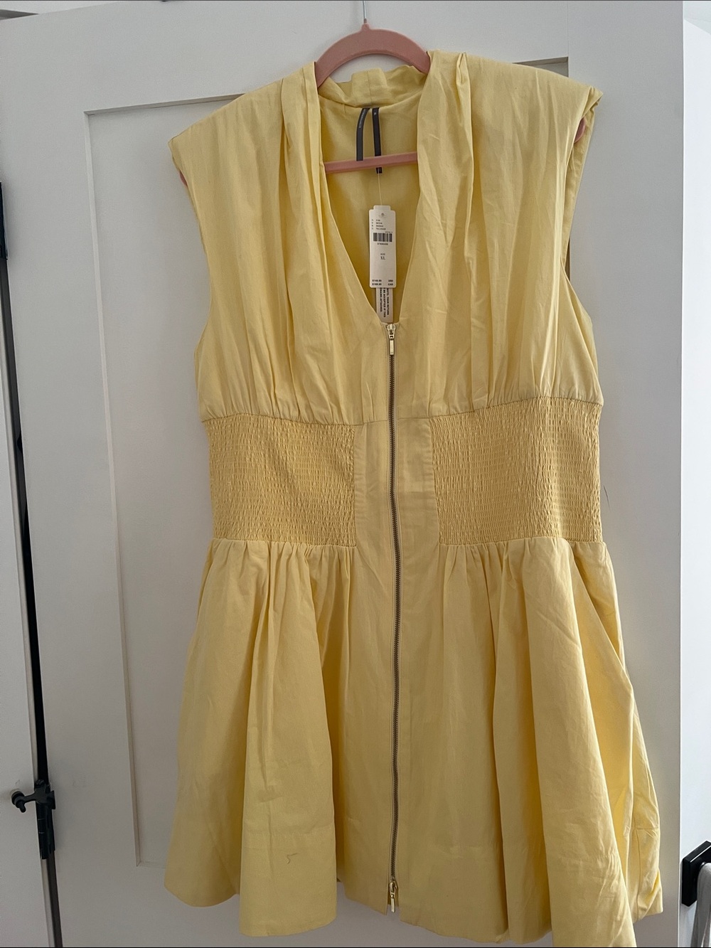Anthropologie NWT Butter Yellow Tommie Zip-Front Smocked Mini Dress - Picture 5 of 7